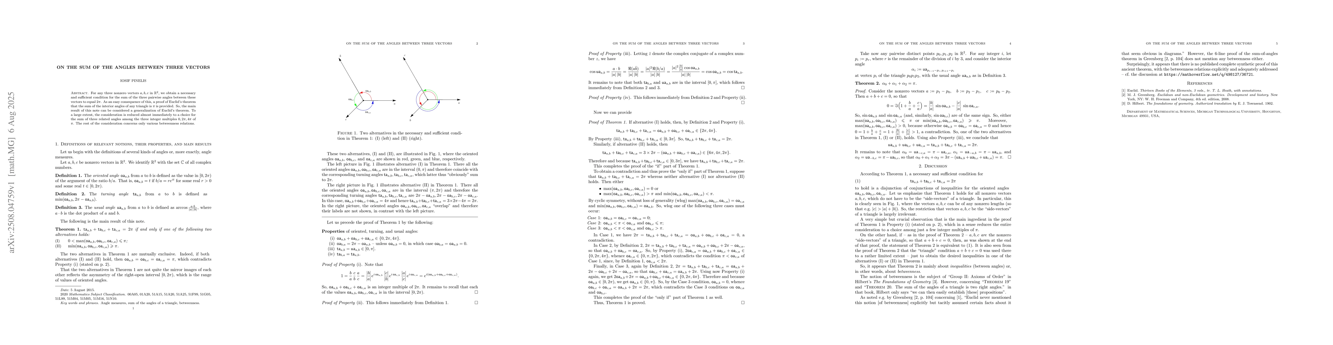 Thumbnail for On the sum of the angles between three vectors