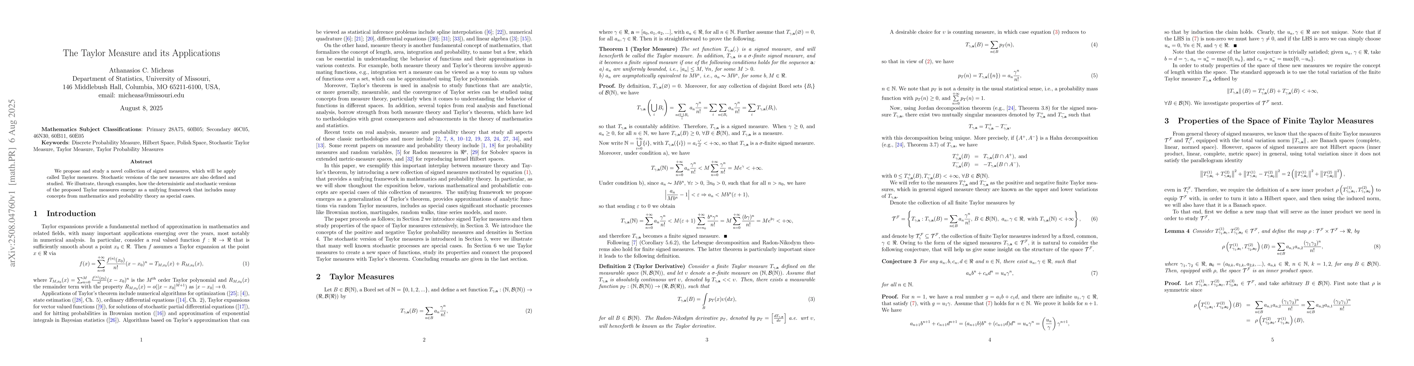 Thumbnail for The Taylor Measure and its Applications
