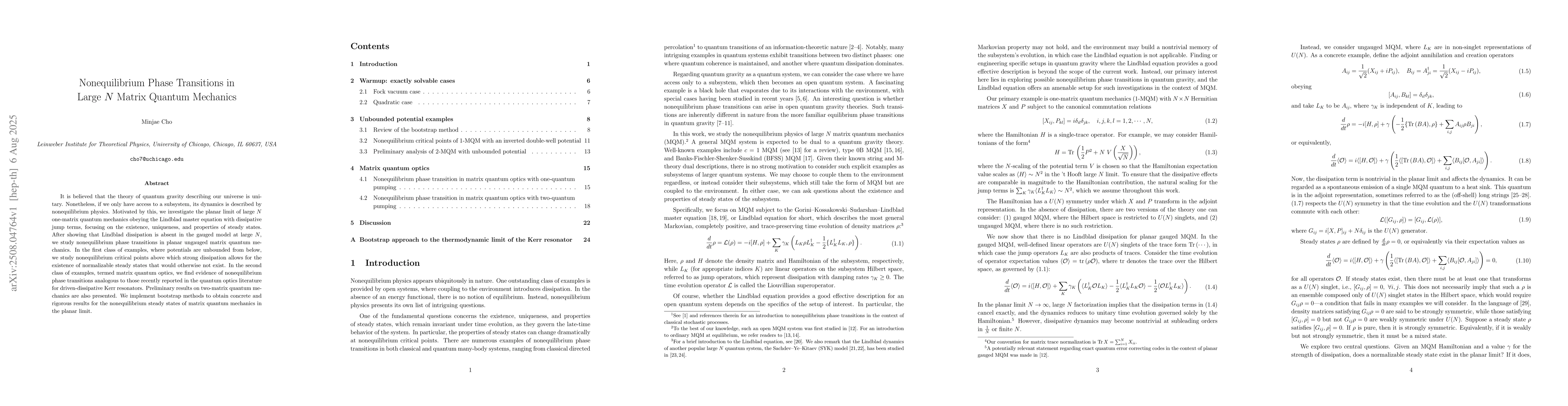 Thumbnail for Nonequilibrium Phase Transitions in Large $N$ Matrix Quantum Mechanics