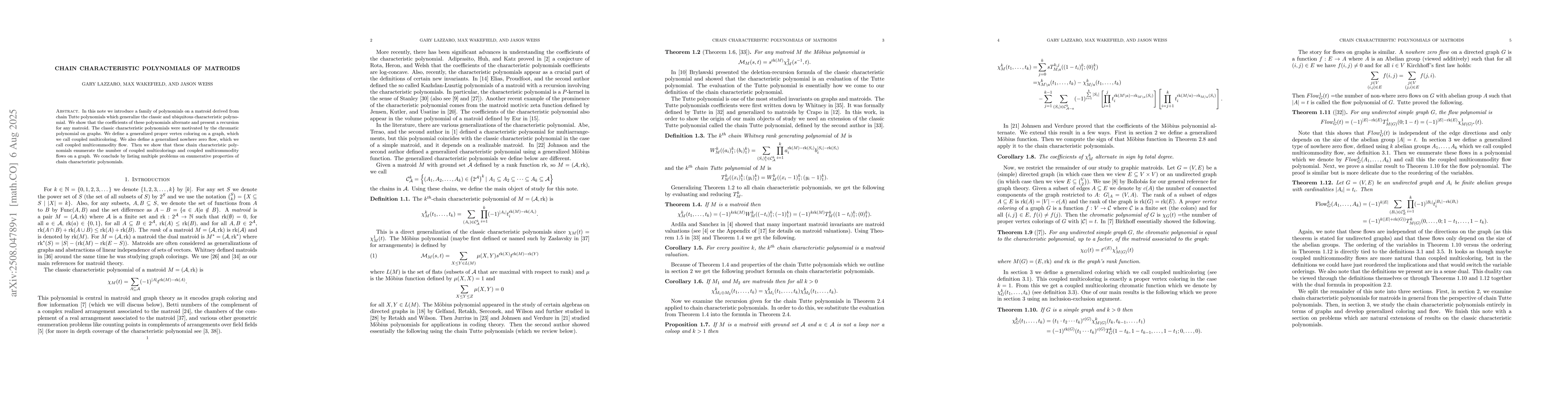 Thumbnail for Chain characteristic polynomials of matroids