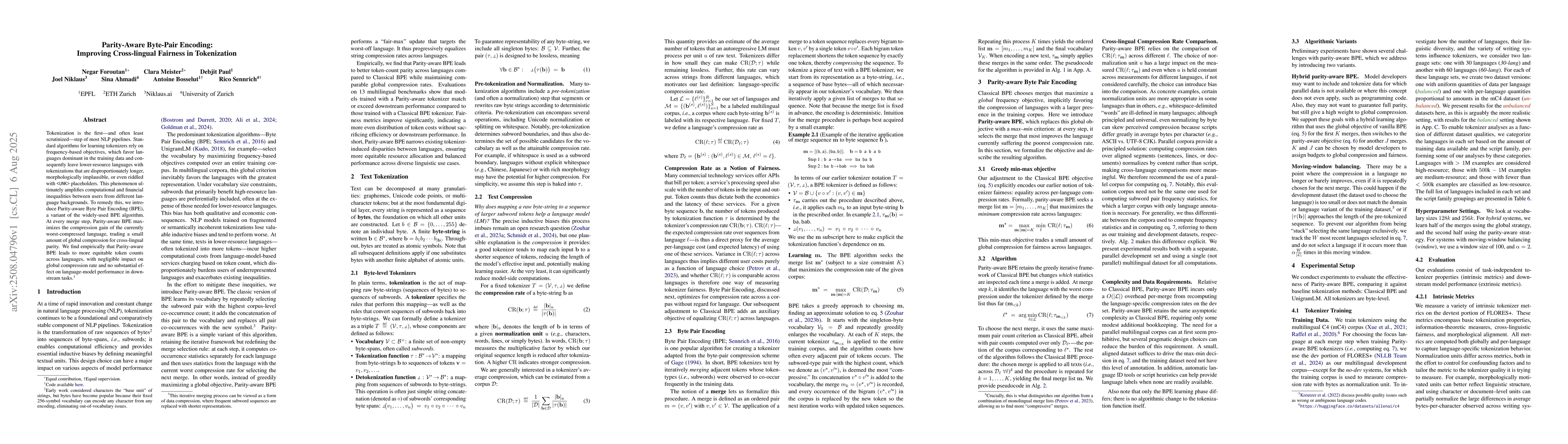 Thumbnail for Parity-Aware Byte-Pair Encoding: Improving Cross-lingual Fairness in
  Tokenization