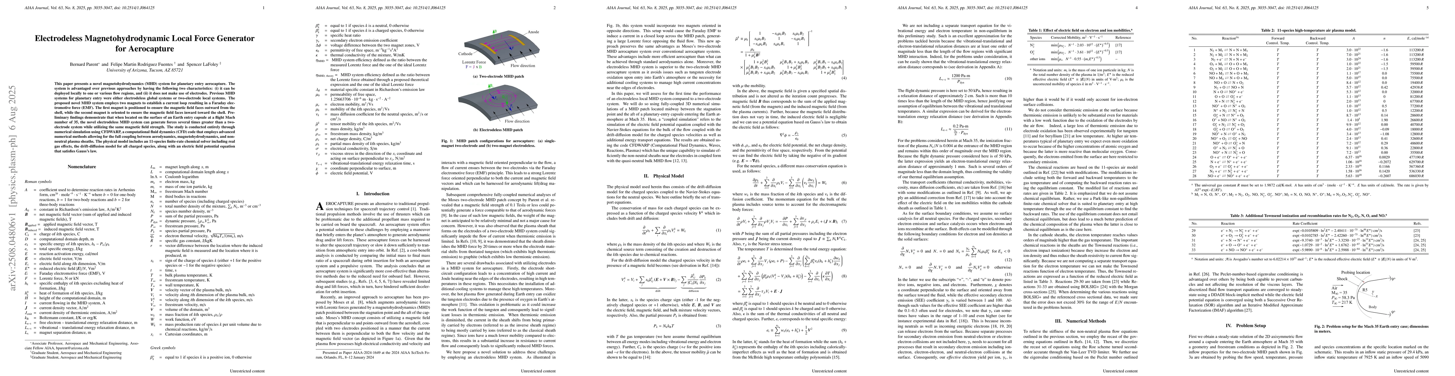 Thumbnail for Electrodeless Magnetohydrodynamic Local Force Generator for Aerocapture