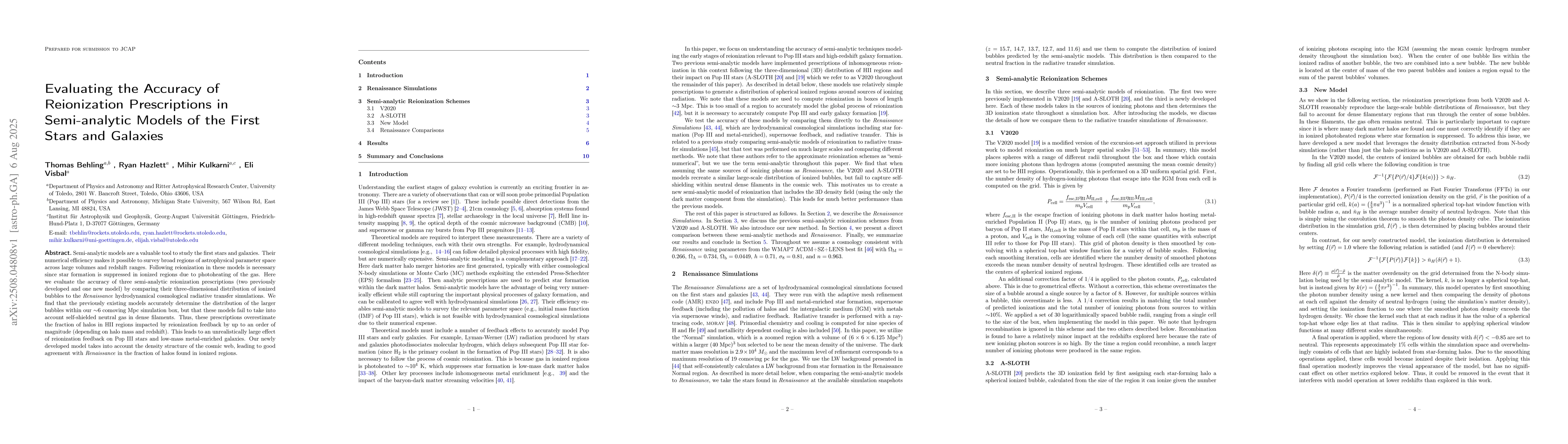 Thumbnail for Evaluating the Accuracy of Reionization Prescriptions in Semi-analytic
  Models of the First Stars and Galaxies