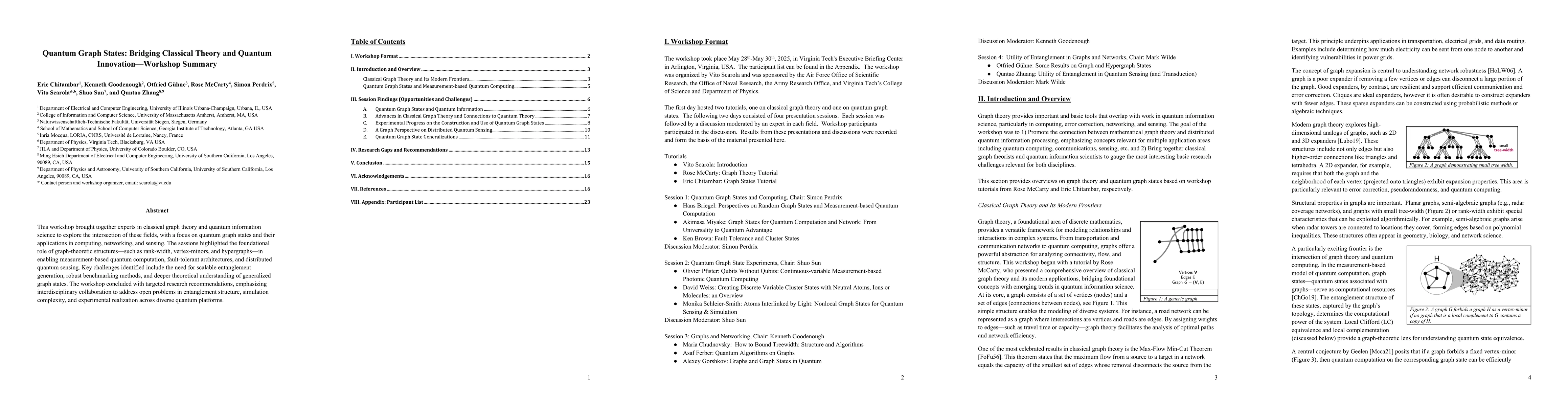 Thumbnail for Quantum Graph States: Bridging Classical Theory and Quantum Innovation,
  Workshop Summary