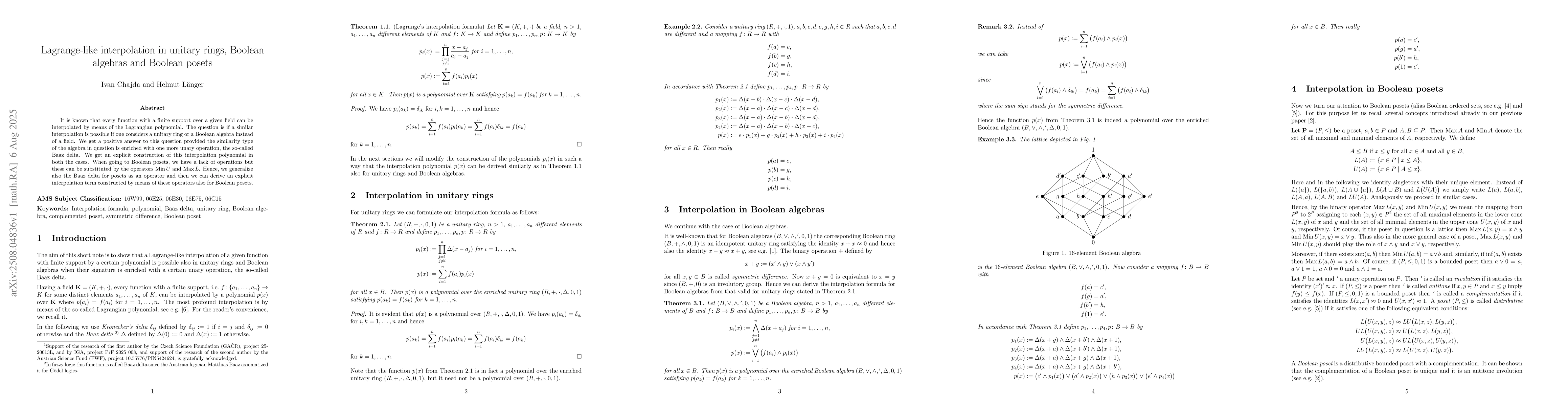 Thumbnail for Lagrange-like interpolation in unitary rings, Boolean algebras and
  Boolean posets