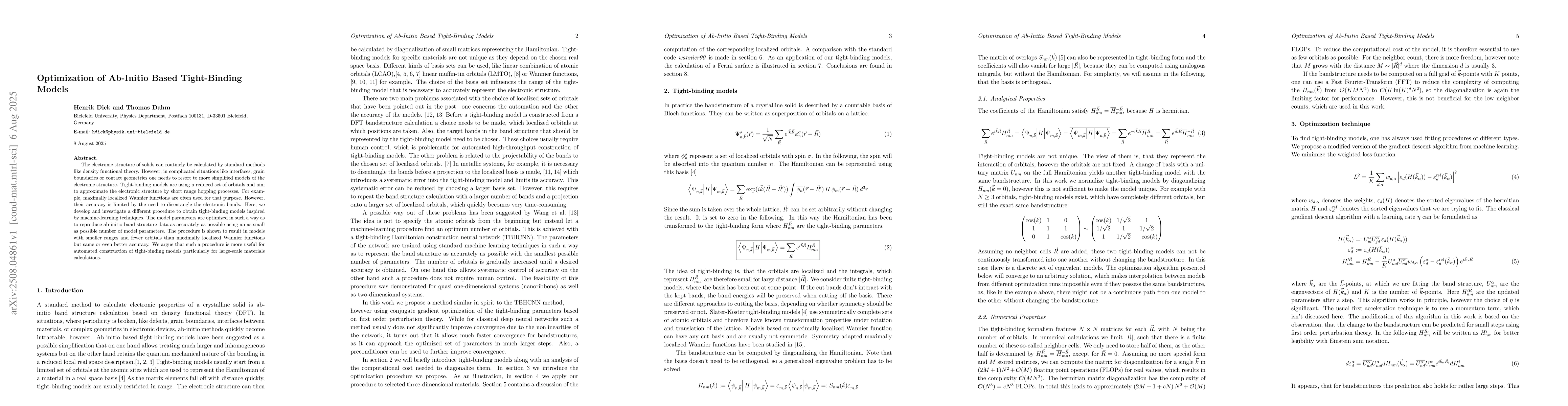 Thumbnail for Optimization of Ab-Initio Based Tight-Binding Models