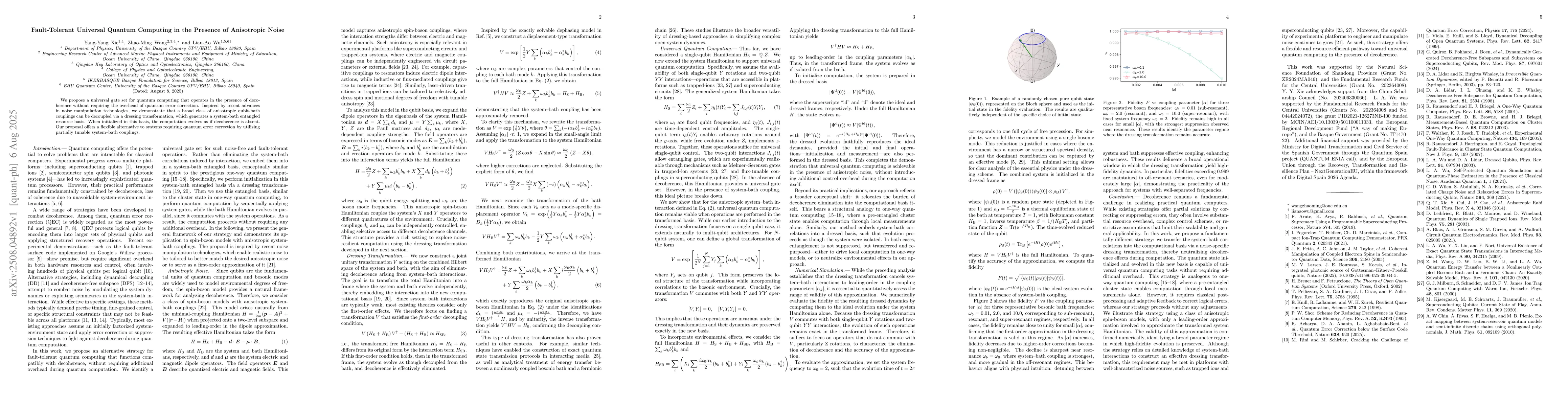 Thumbnail for Fault-Tolerant Universal Quantum Computing in the Presence of
  Anisotropic Noise