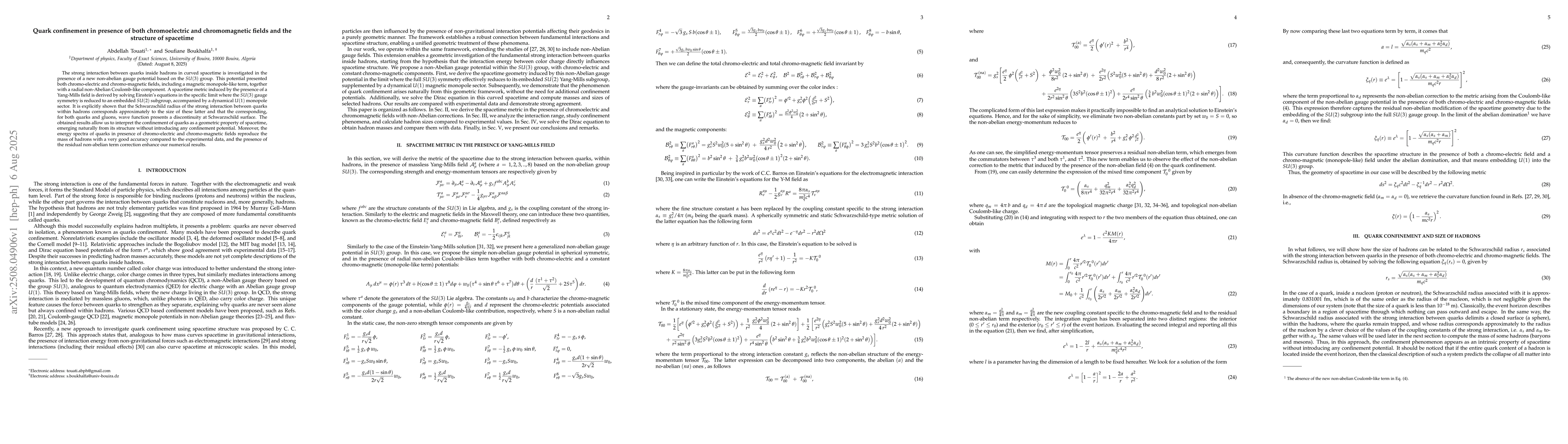 Thumbnail for Quark confinement in presence of both chromoelectric and chromomagnetic
  fields and the structure of spacetime
