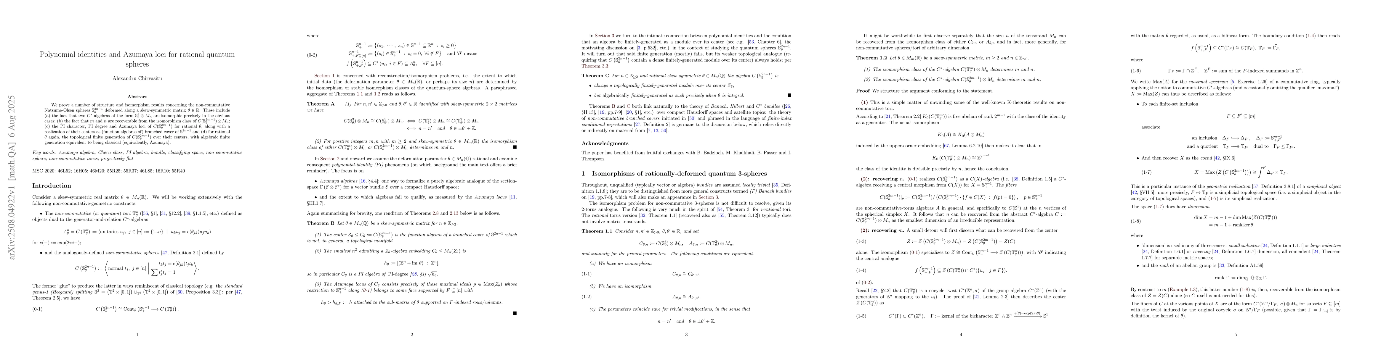 Thumbnail for Polynomial identities and Azumaya loci for rational quantum spheres