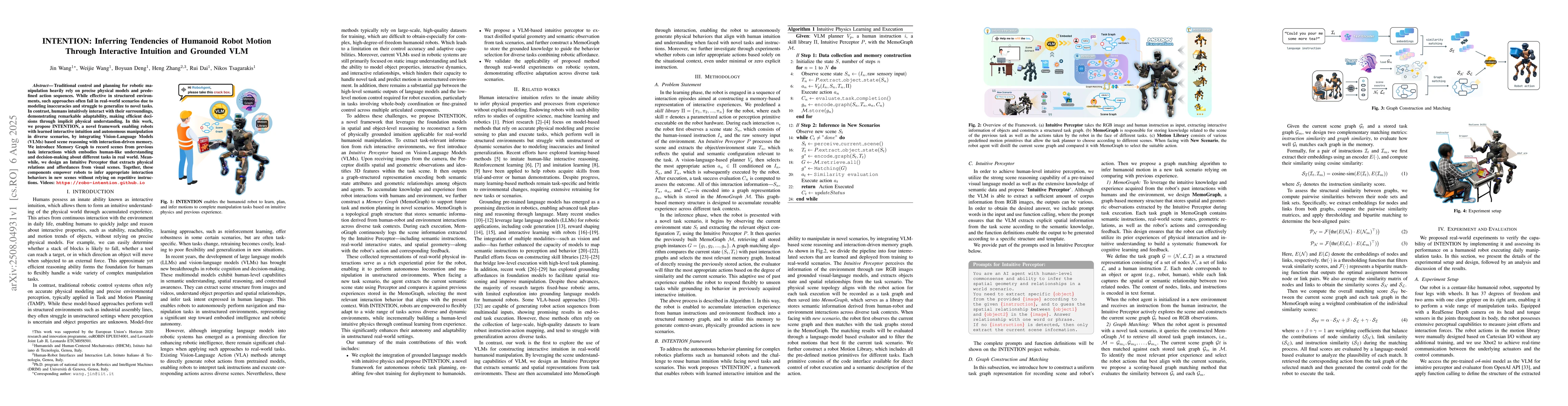 Thumbnail for INTENTION: Inferring Tendencies of Humanoid Robot Motion Through
  Interactive Intuition and Grounded VLM