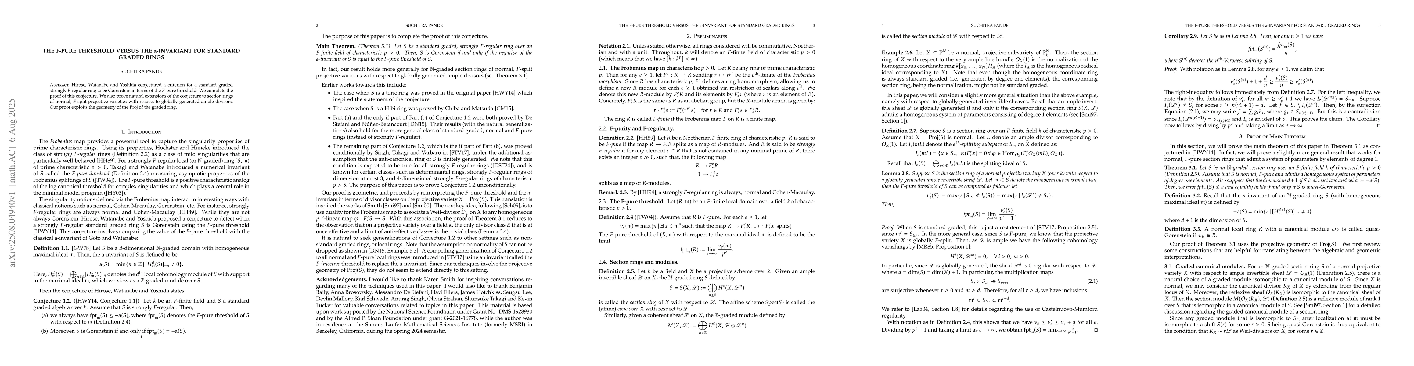Thumbnail for The F-pure threshold versus the a-invariant for standard graded rings