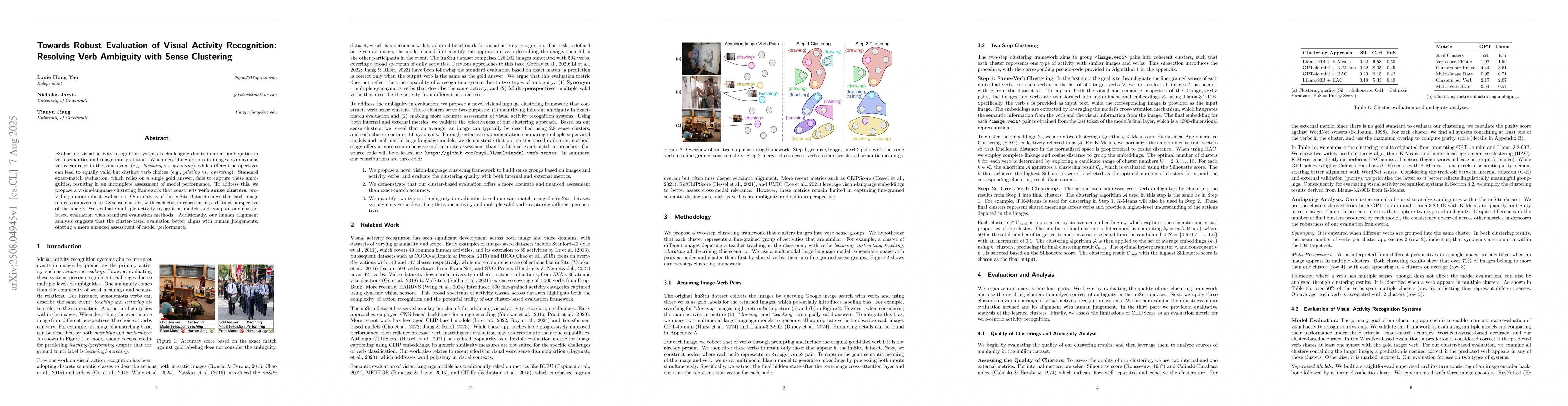 Thumbnail for Towards Robust Evaluation of Visual Activity Recognition: Resolving Verb
  Ambiguity with Sense Clustering