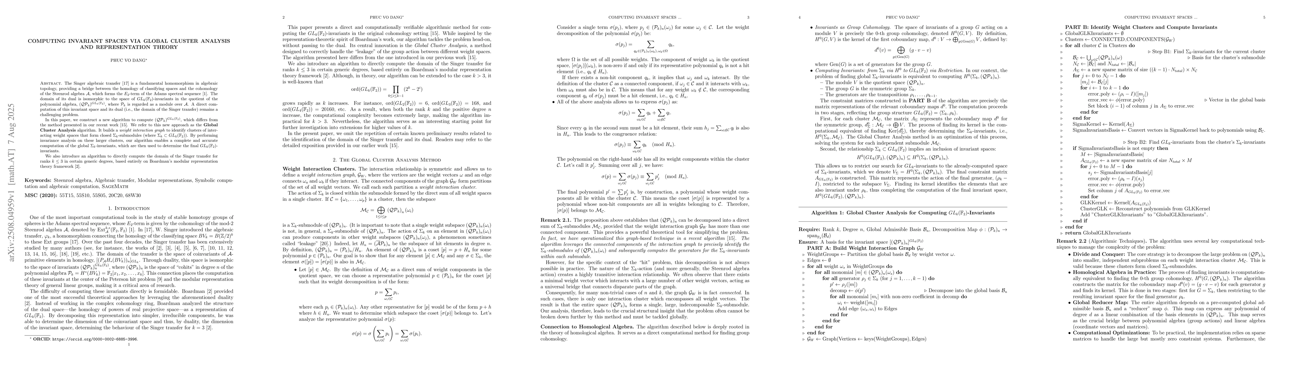 Thumbnail for Computing Invariant Spaces via Global Cluster Analysis and
  Representation Theory