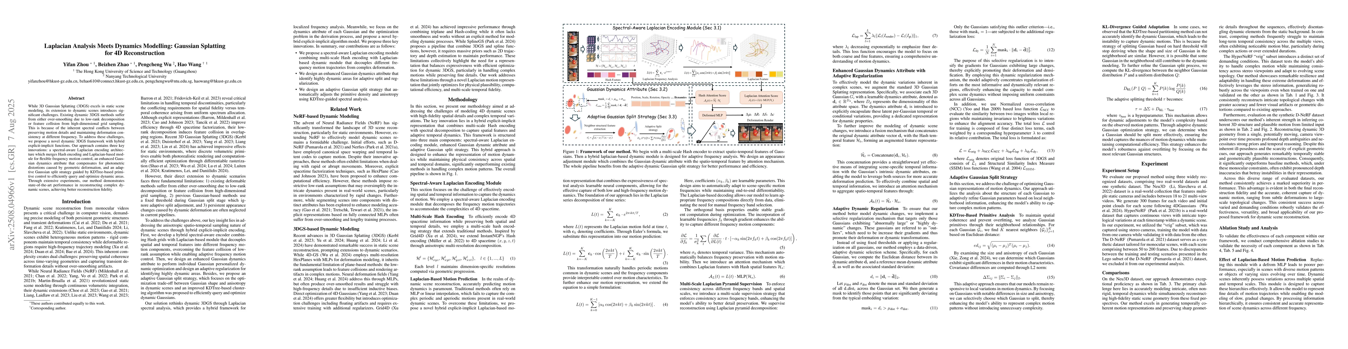 Thumbnail for Laplacian Analysis Meets Dynamics Modelling: Gaussian Splatting for 4D
  Reconstruction