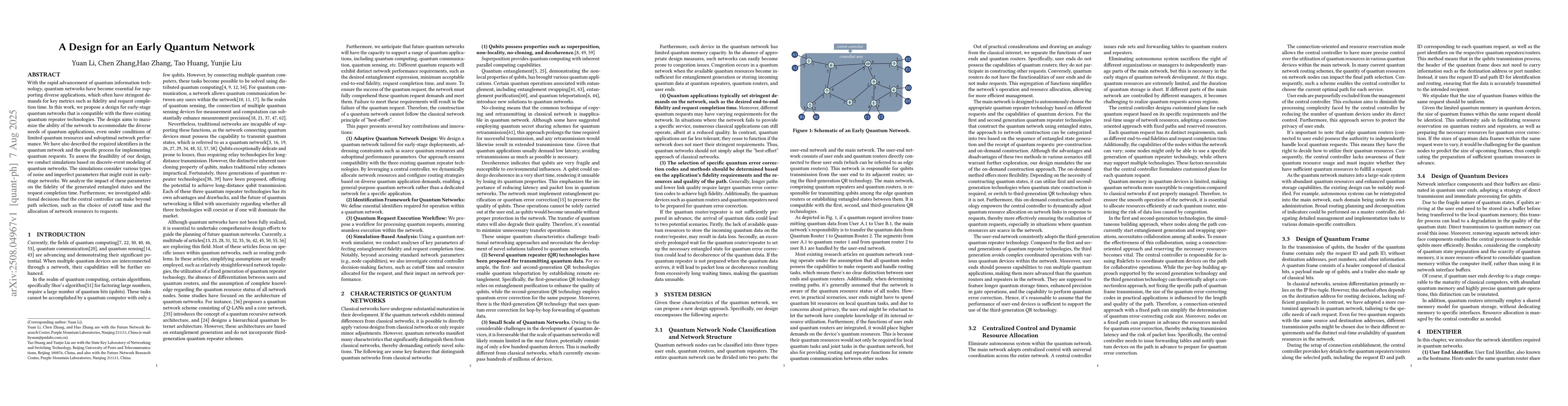 Thumbnail for A Design for an Early Quantum Network