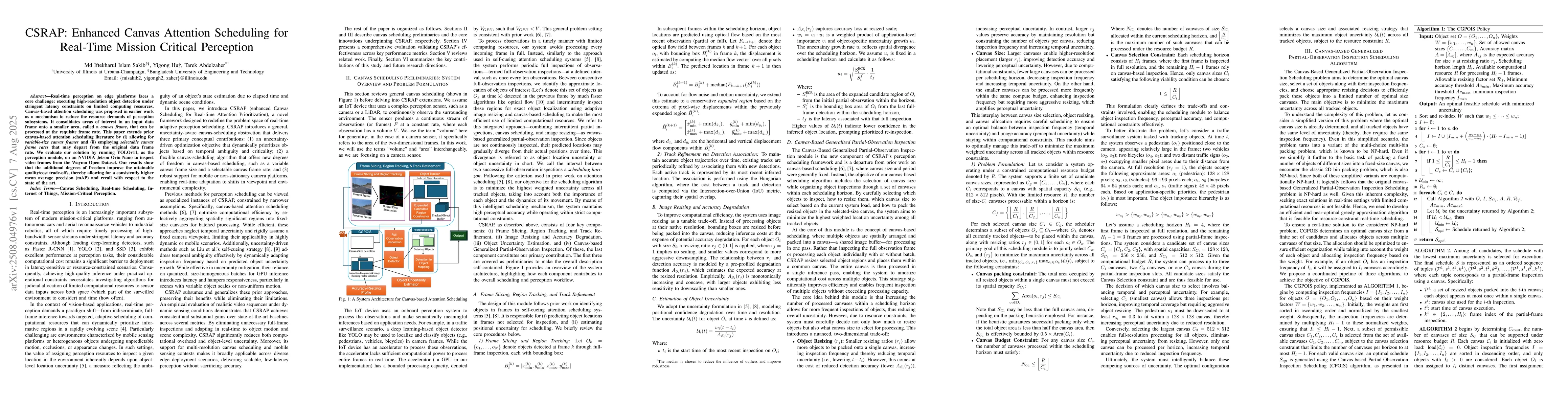 Thumbnail for CSRAP: Enhanced Canvas Attention Scheduling for Real-Time Mission
  Critical Perception