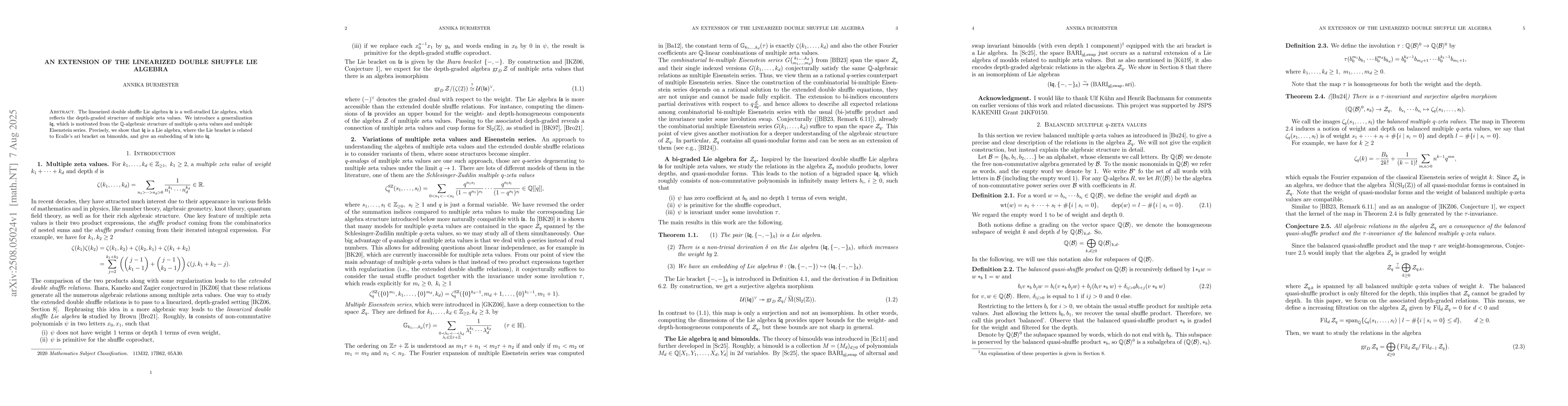 Thumbnail for An extension of the linearized double shuffle Lie algebra