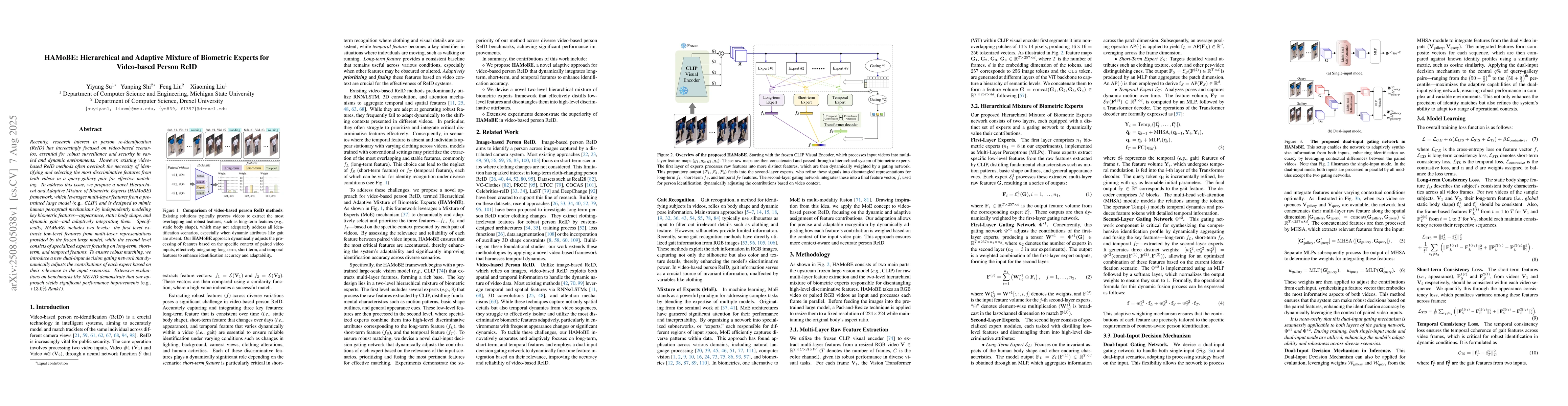 Thumbnail for HAMoBE: Hierarchical and Adaptive Mixture of Biometric Experts for
  Video-based Person ReID