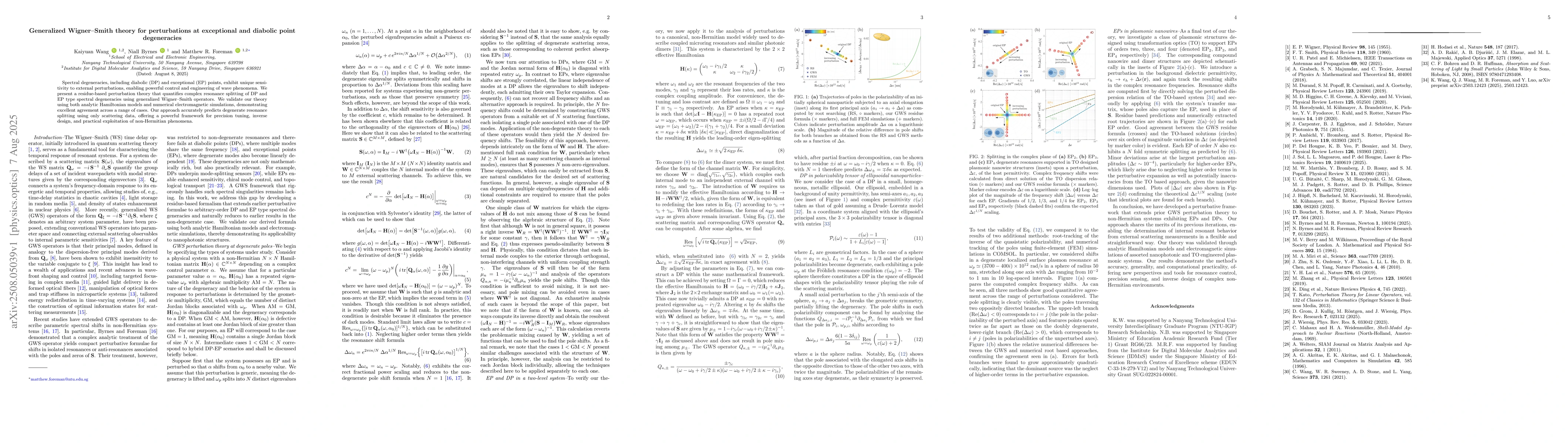 Thumbnail for Generalized Wigner-Smith theory for perturbations at exceptional and
  diabolic point degeneracies