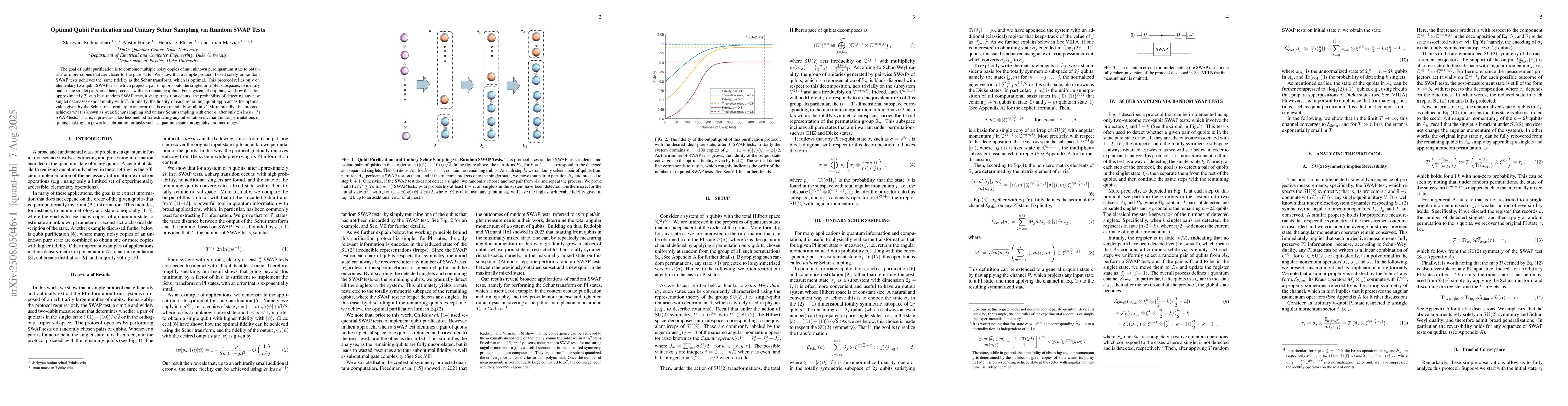 Thumbnail for Optimal Qubit Purification and Unitary Schur Sampling via Random SWAP
  Tests