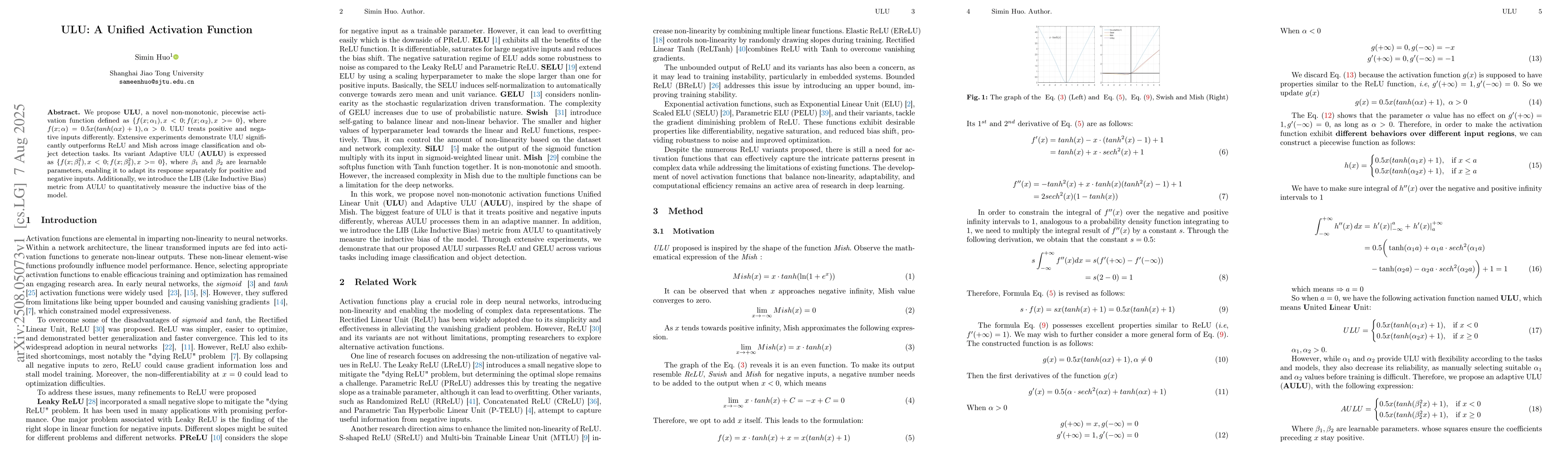 Thumbnail for ULU: A Unified Activation Function