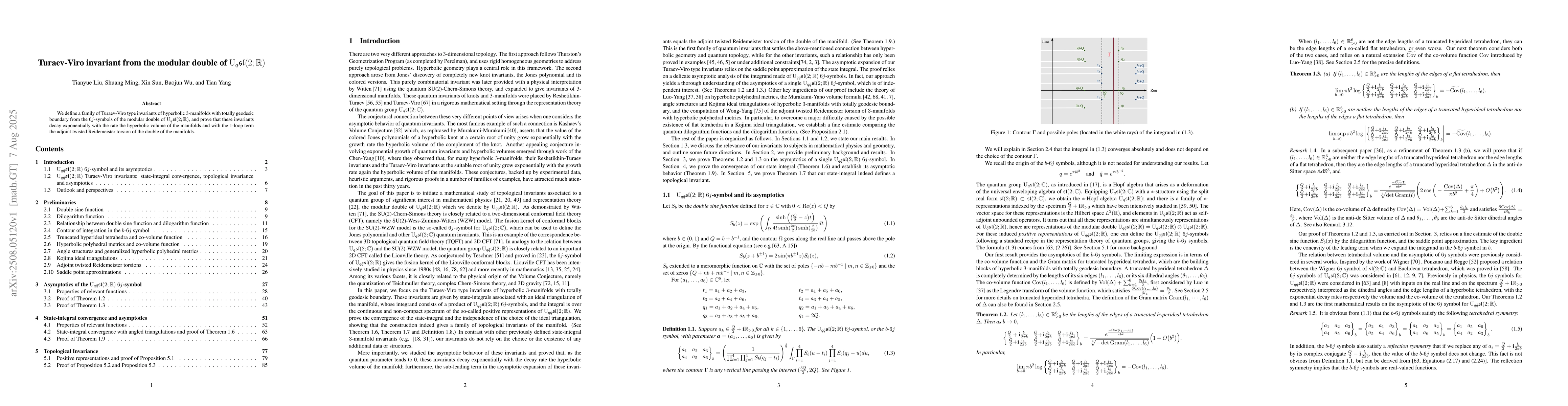 Thumbnail for Turaev-Viro invariant from the modular double of $\mathrm
  {U}_{q}\mathfrak{sl}(2;\mathbb R)$