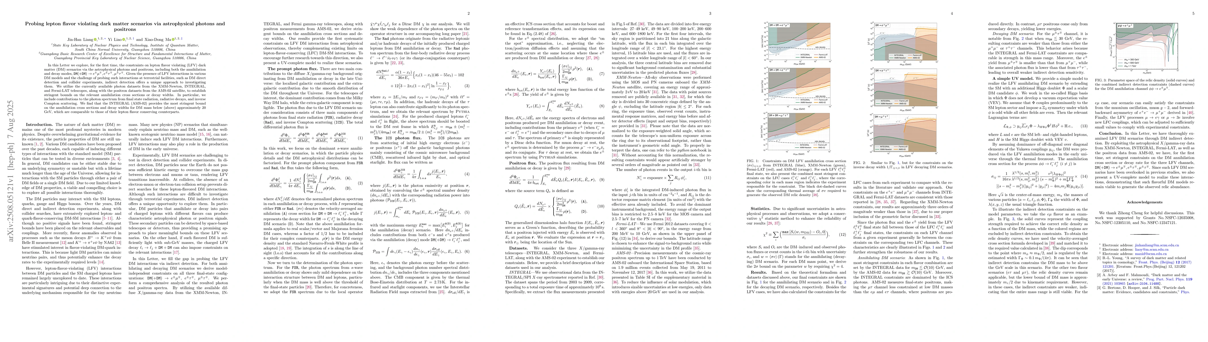 Thumbnail for Probing lepton flavor violating dark matter scenarios via astrophysical
  photons and positrons