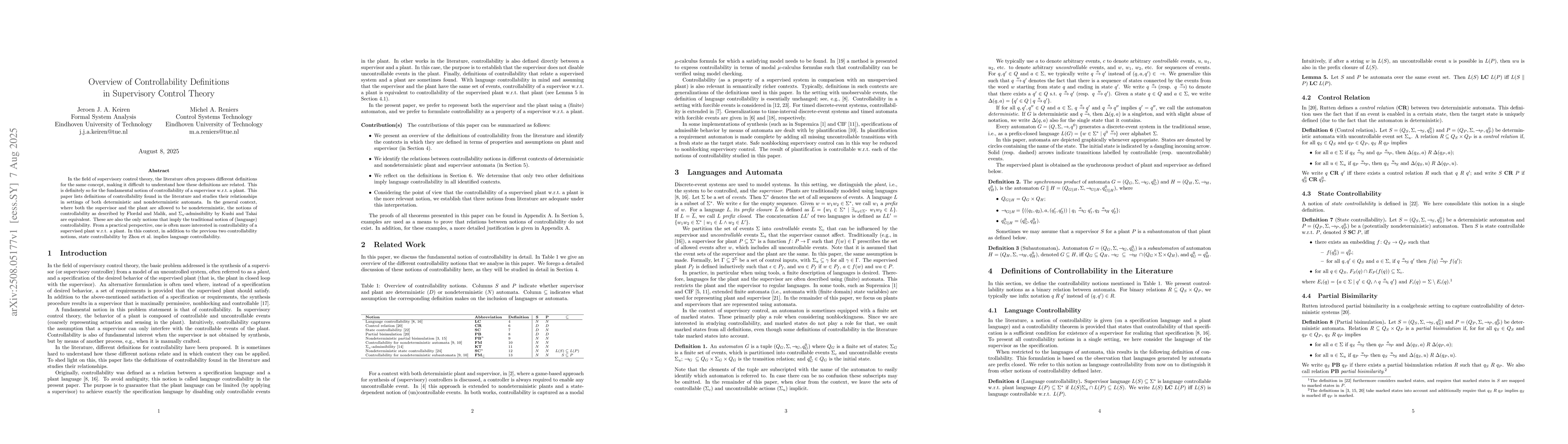 Thumbnail for Overview of Controllability Definitions in Supervisory Control Theory