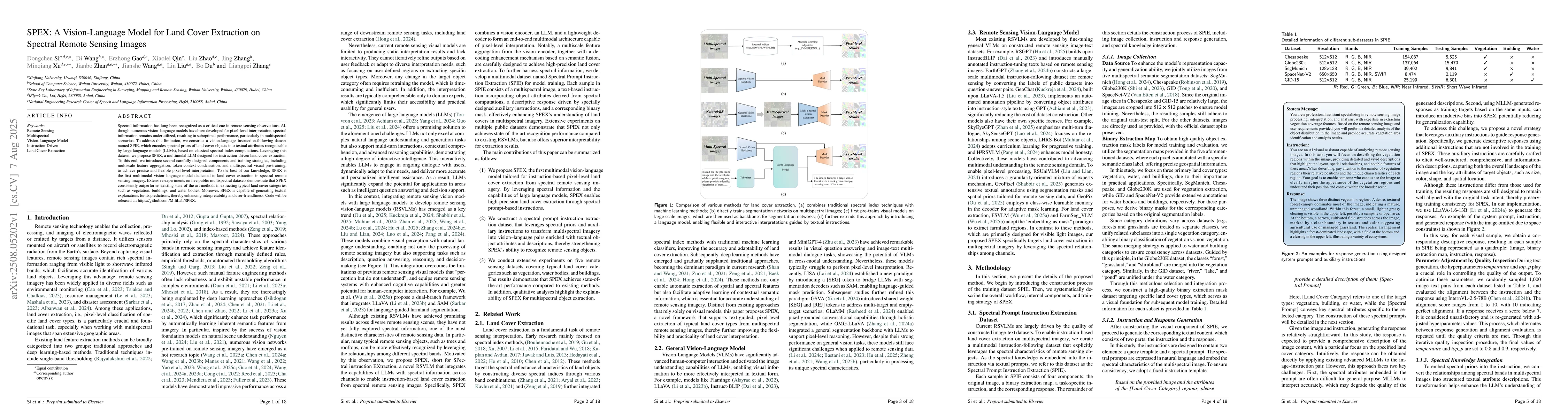 Thumbnail for SPEX: A Vision-Language Model for Land Cover Extraction on Spectral
  Remote Sensing Images
