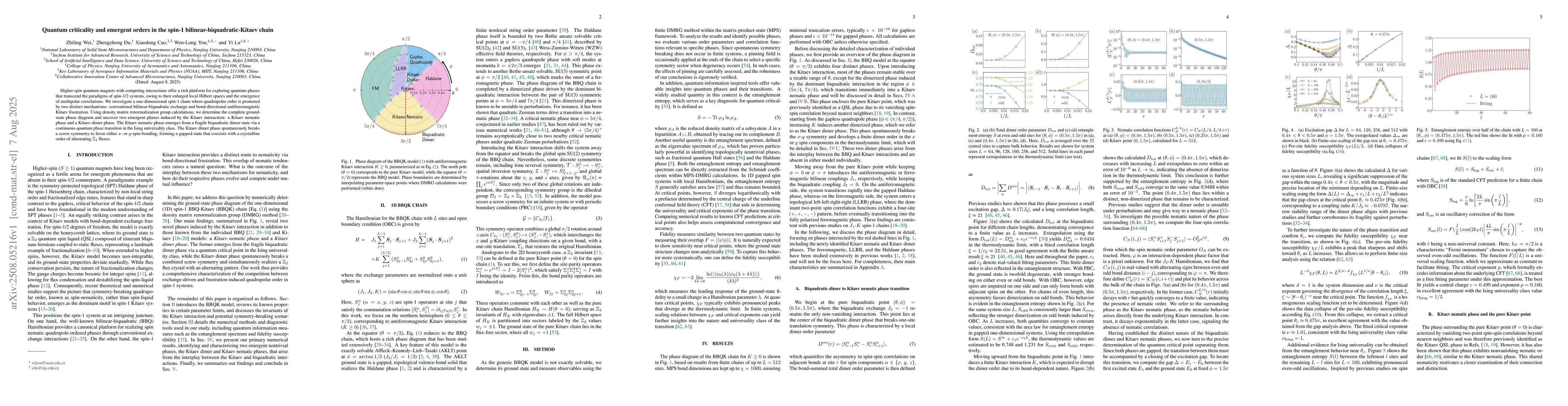 Thumbnail for Quantum criticality and emergent orders in the spin-1
  bilinear-biquadratic-Kitaev chain
