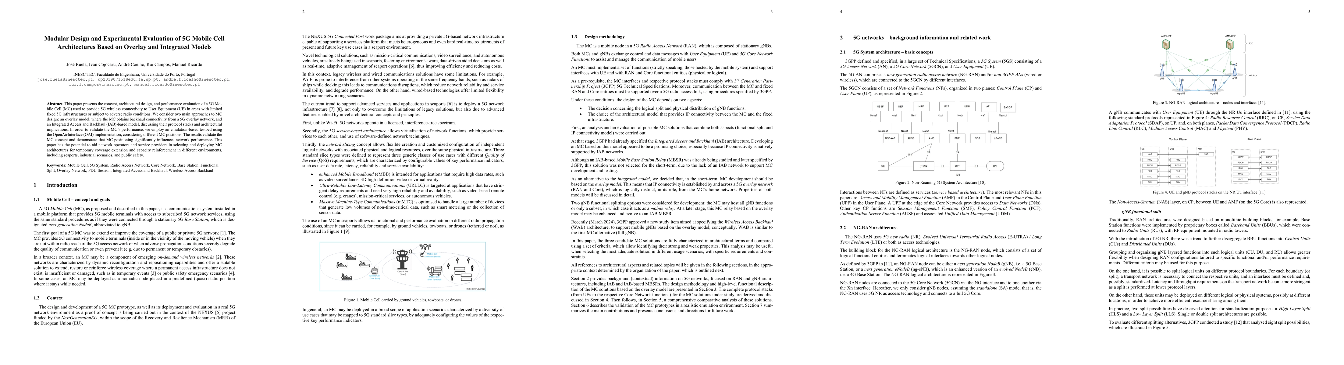 Thumbnail for Modular Design and Experimental Evaluation of 5G Mobile Cell
  Architectures Based on Overlay and Integrated Models