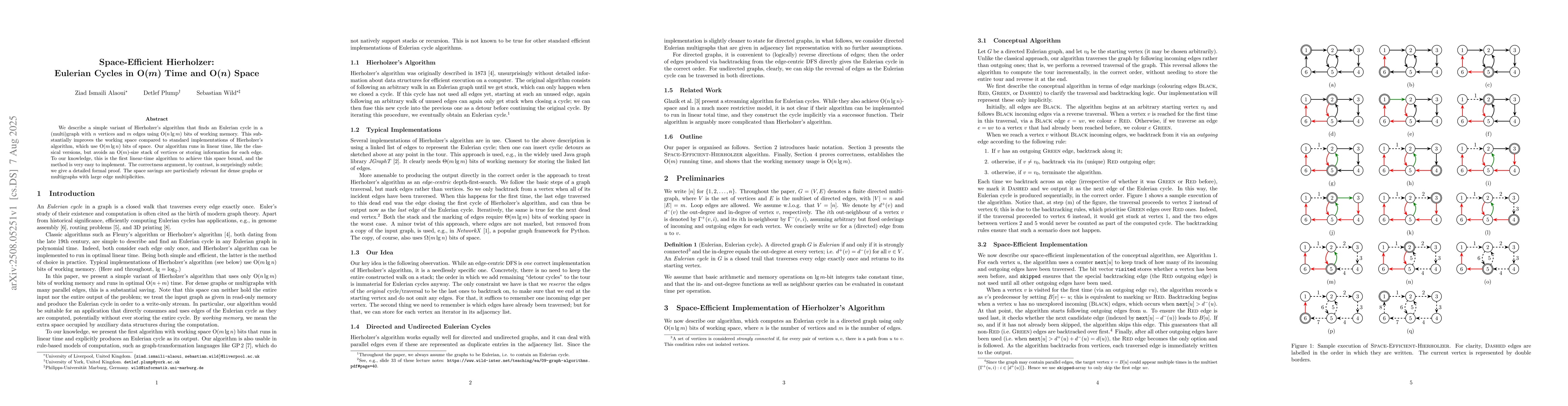 Thumbnail for Space-Efficient Hierholzer: Eulerian Cycles in O(m) Time and O(n) Space