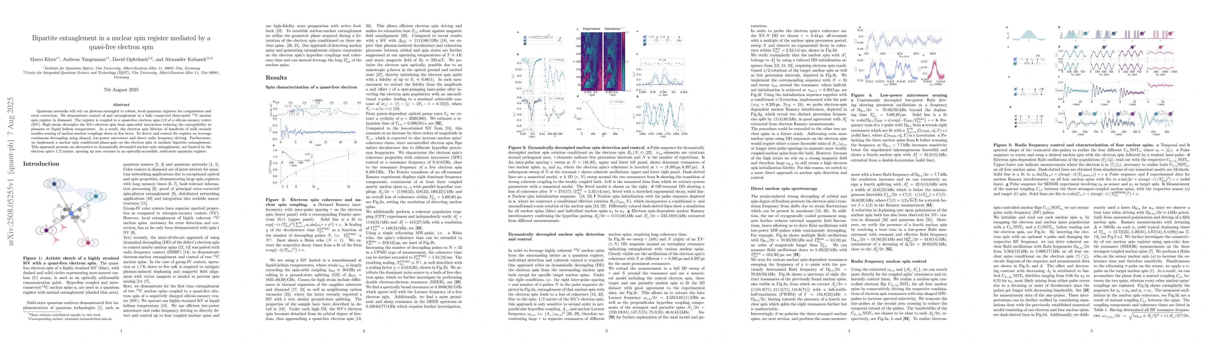 Thumbnail for Bipartite entanglement in a nuclear spin register mediated by a
  quasi-free electron spin