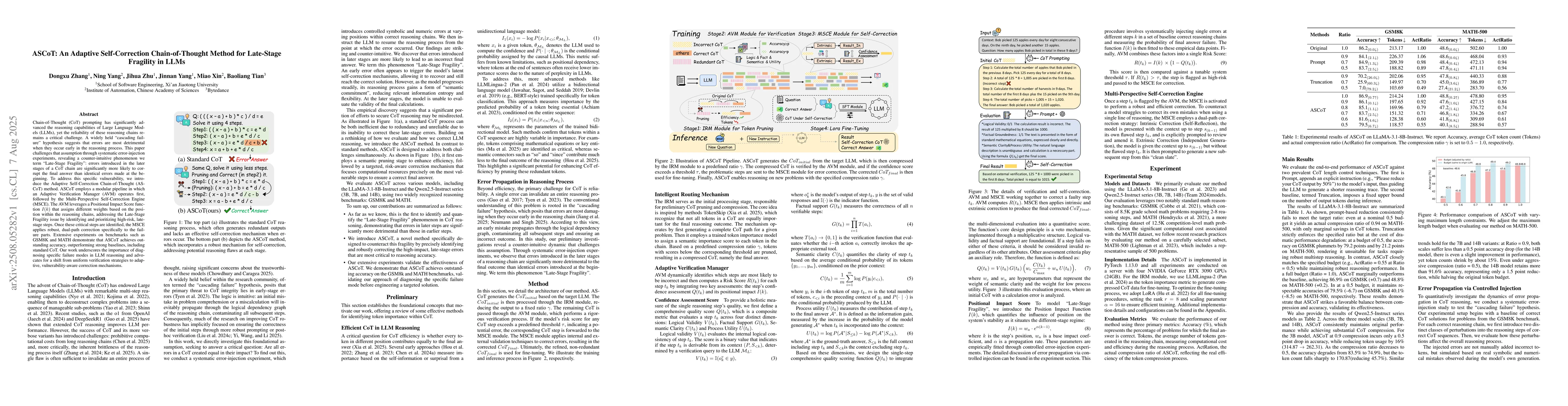 Thumbnail for ASCoT: An Adaptive Self-Correction Chain-of-Thought Method for
  Late-Stage Fragility in LLMs