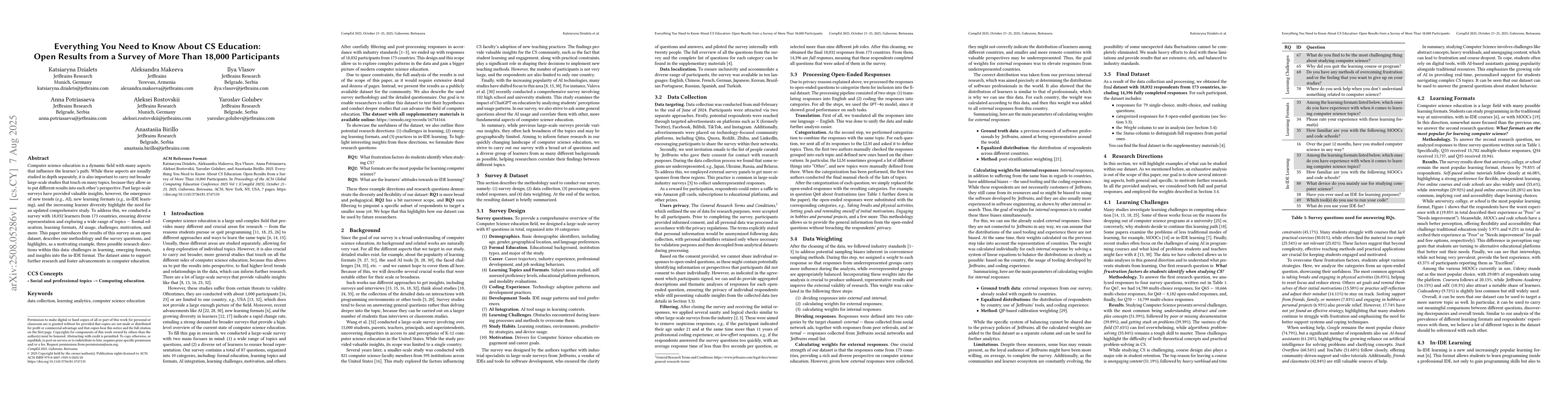 Thumbnail for Everything You Need to Know About CS Education: Open Results from a
  Survey of More Than 18,000 Participants