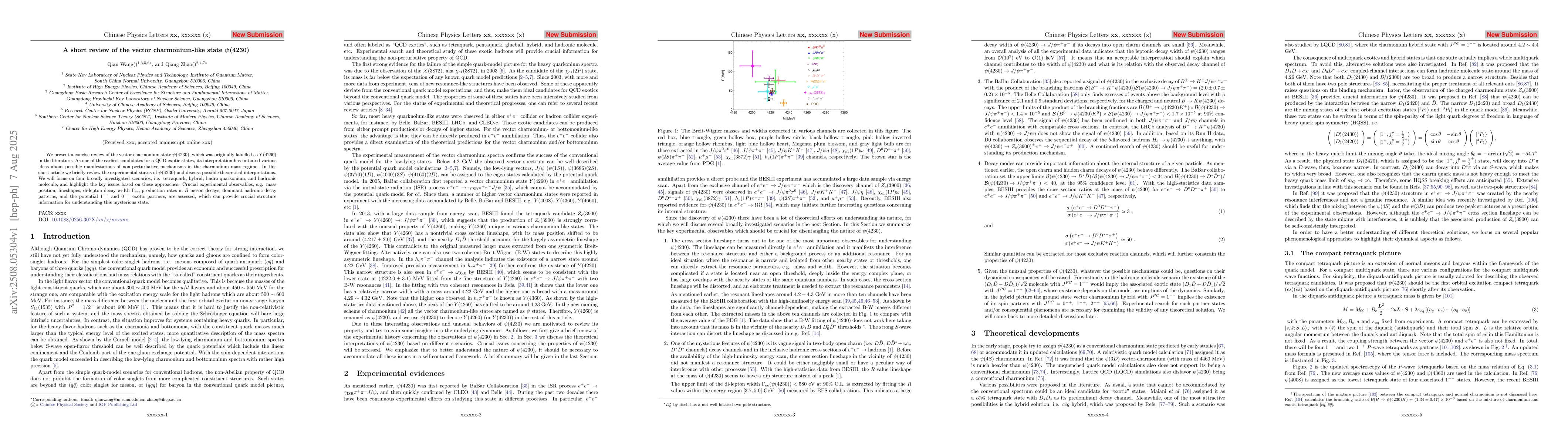 Thumbnail for A short review of the vector charmonium-like state $ψ(4230)$