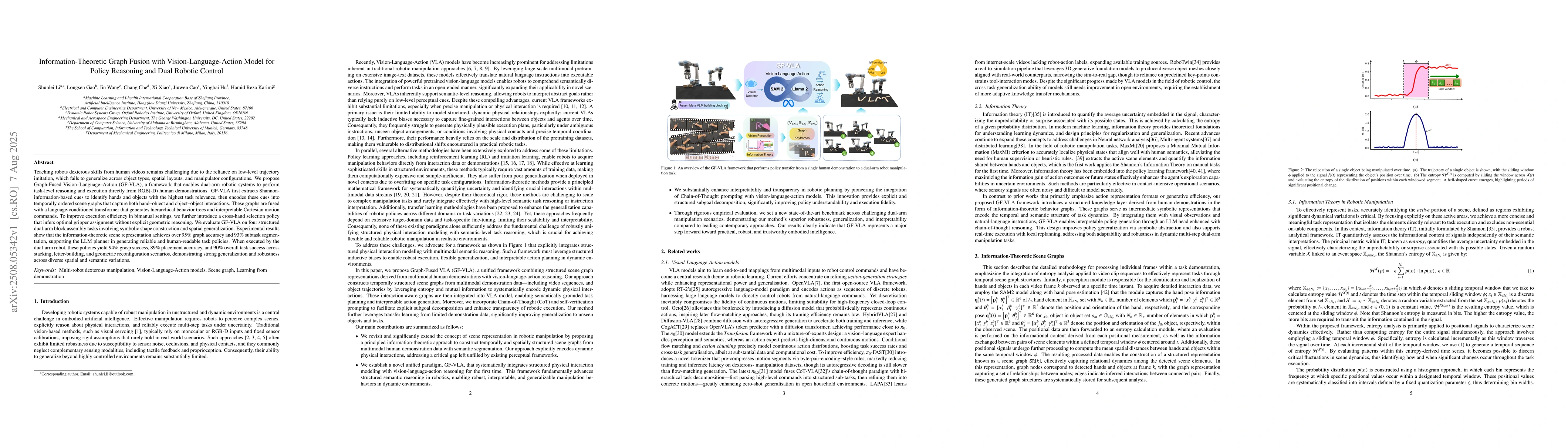 Thumbnail for Information-Theoretic Graph Fusion with Vision-Language-Action Model for
  Policy Reasoning and Dual Robotic Control