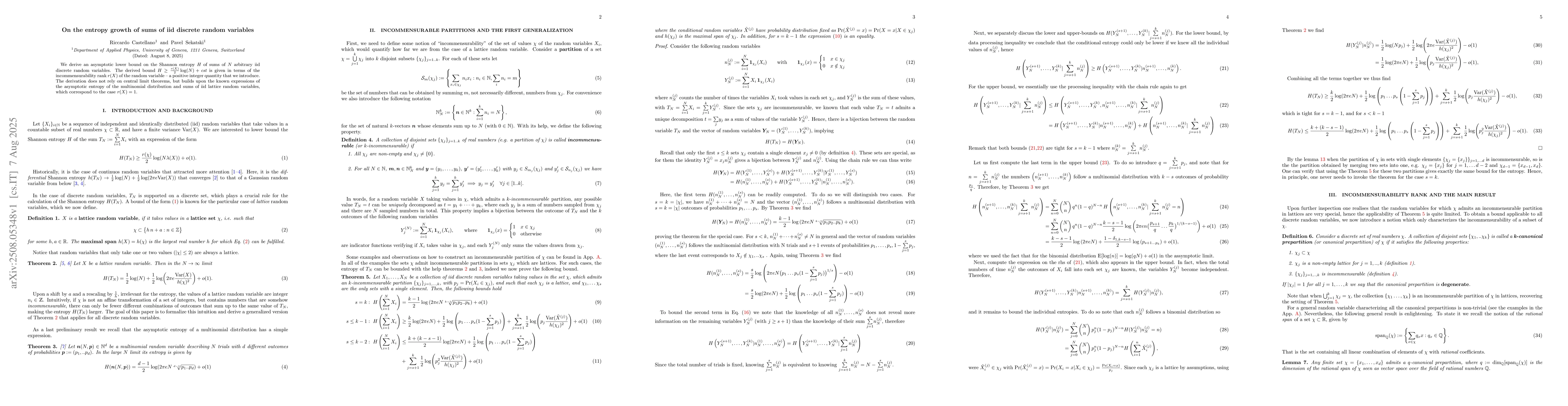 Thumbnail for On the entropy growth of sums of iid discrete random variables
