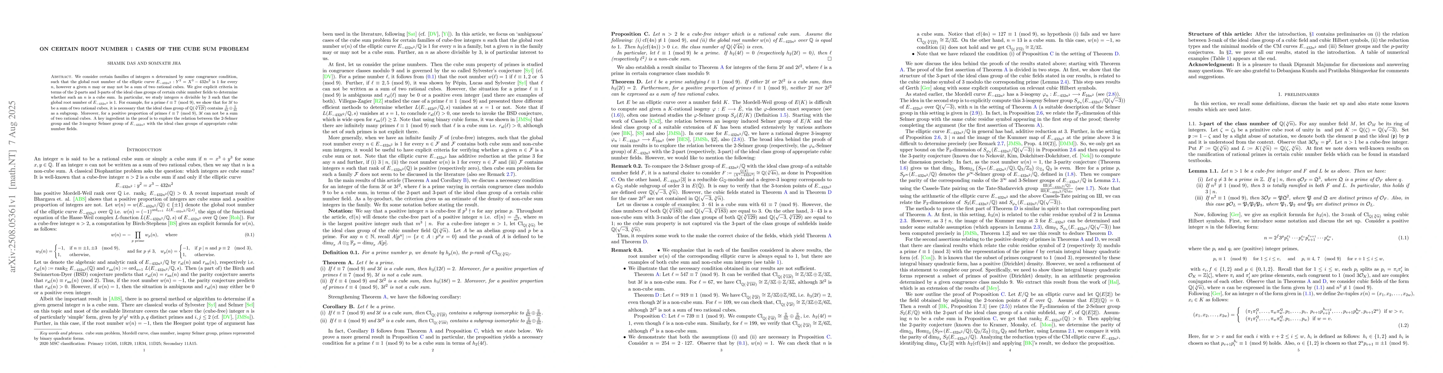 Thumbnail for On certain root number $1$ cases of the cube sum problem