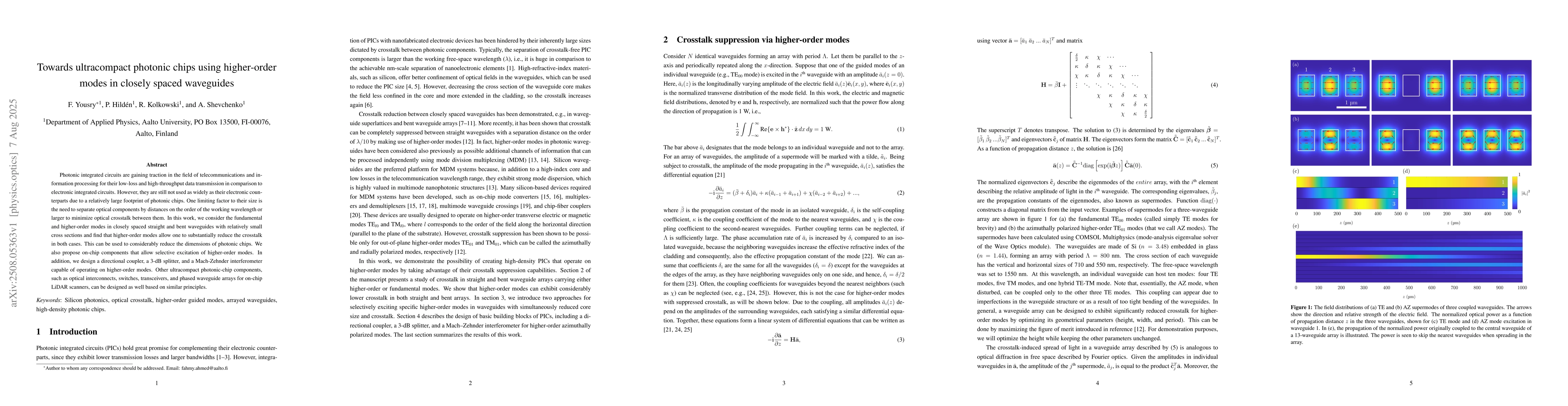 Thumbnail for Towards ultracompact photonic chips using higher-order modes in closely
  spaced waveguides