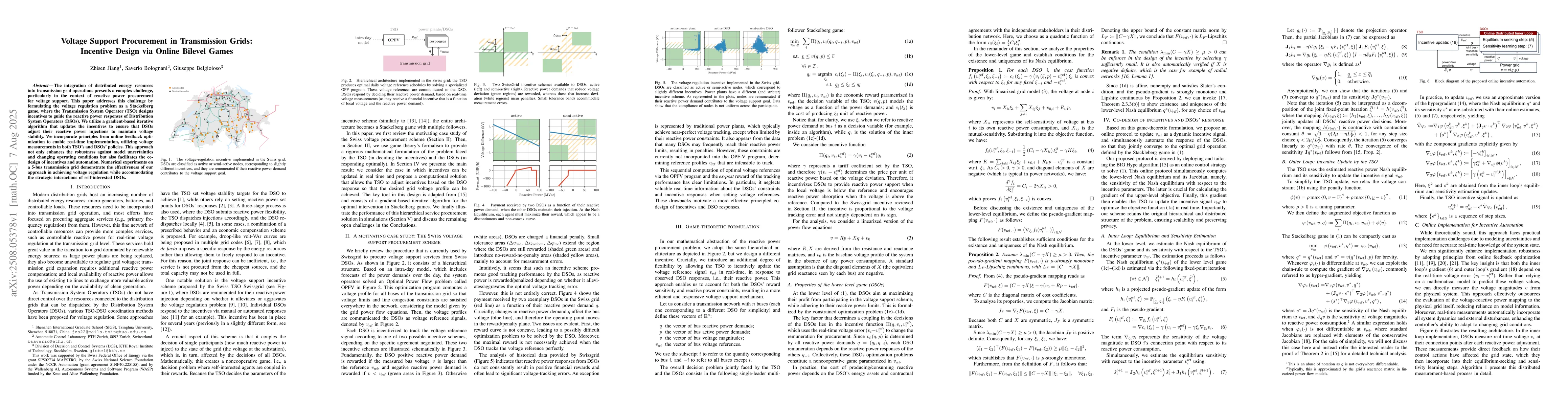 Thumbnail for Voltage Support Procurement in Transmission Grids: Incentive Design via
  Online Bilevel Games