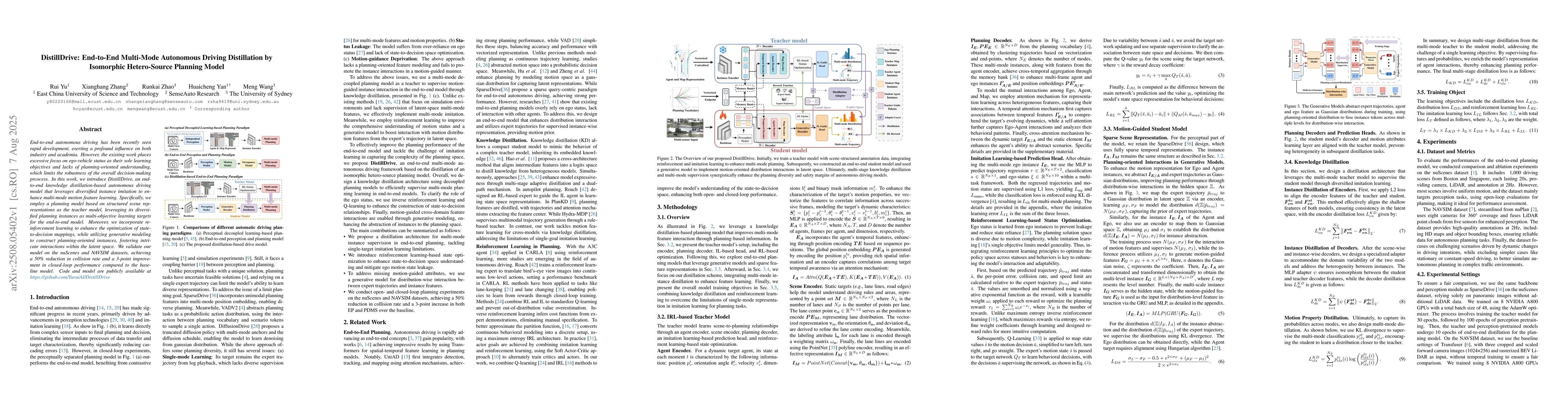 Thumbnail for DistillDrive: End-to-End Multi-Mode Autonomous Driving Distillation by
  Isomorphic Hetero-Source Planning Model