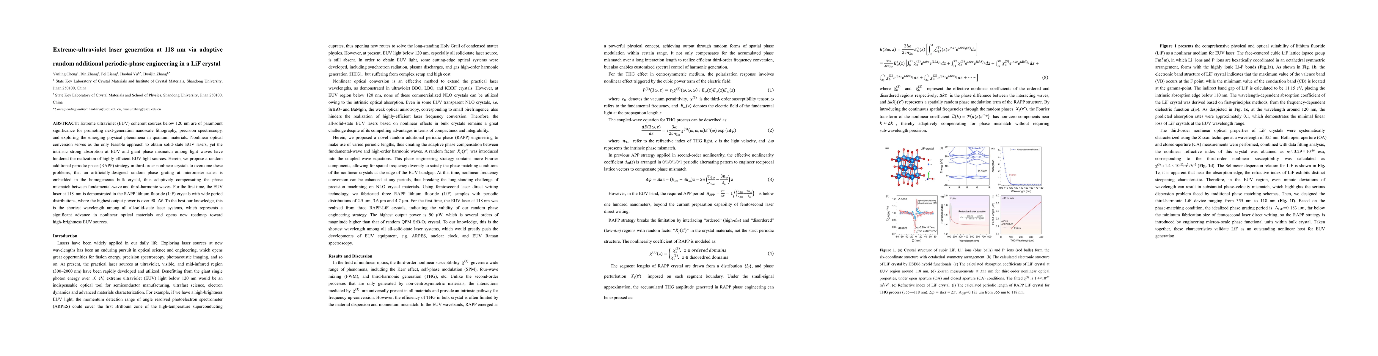 Thumbnail for Extreme-ultraviolet laser generation at 118 nm via adaptive random
  additional periodic-phase engineering in a LiF crystal