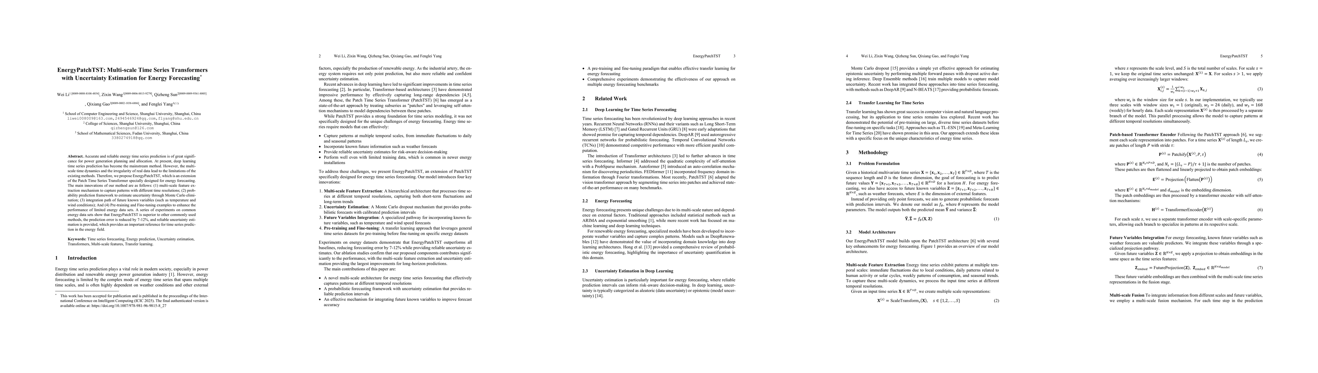 Thumbnail for EnergyPatchTST: Multi-scale Time Series Transformers with Uncertainty
  Estimation for Energy Forecasting