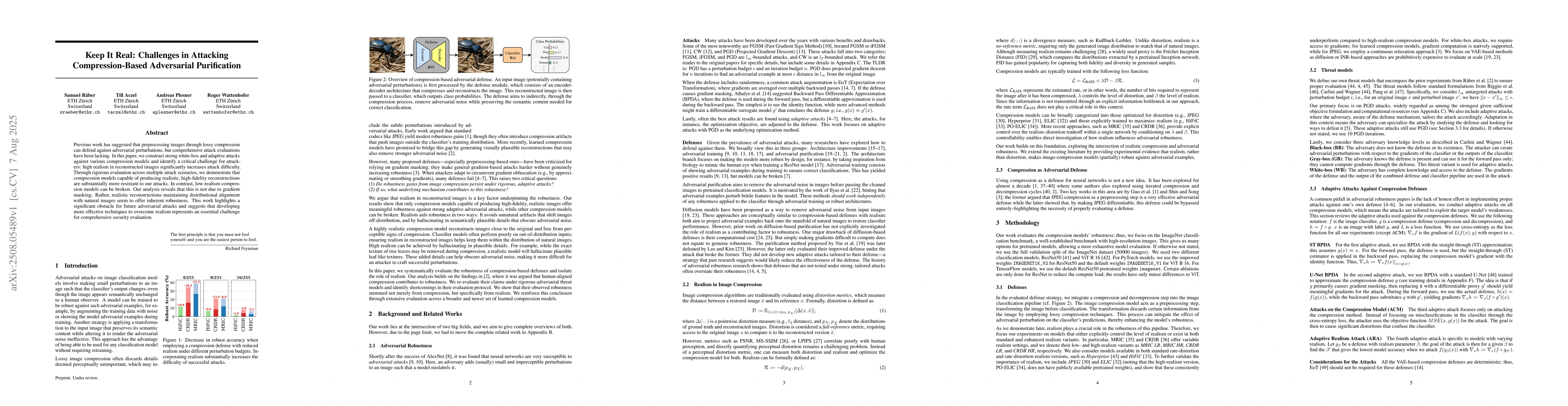 Thumbnail for Keep It Real: Challenges in Attacking Compression-Based Adversarial
  Purification