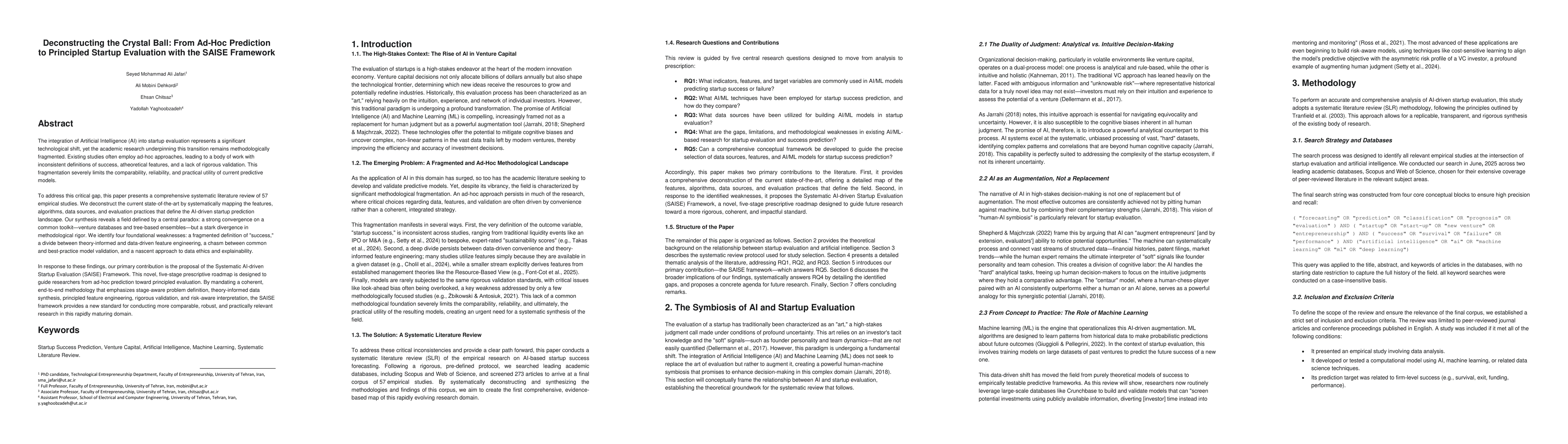 Thumbnail for Deconstructing the Crystal Ball: From Ad-Hoc Prediction to Principled
  Startup Evaluation with the SAISE Framework