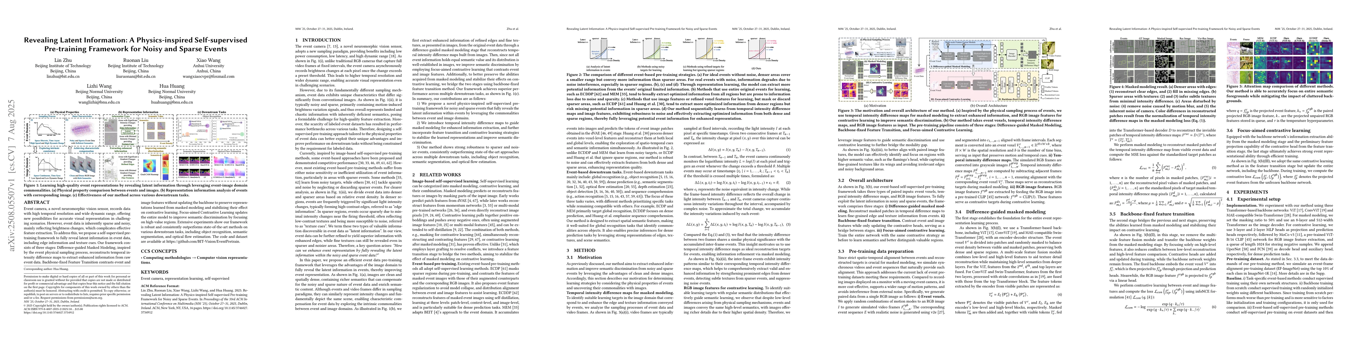 Thumbnail for Revealing Latent Information: A Physics-inspired Self-supervised
  Pre-training Framework for Noisy and Sparse Events