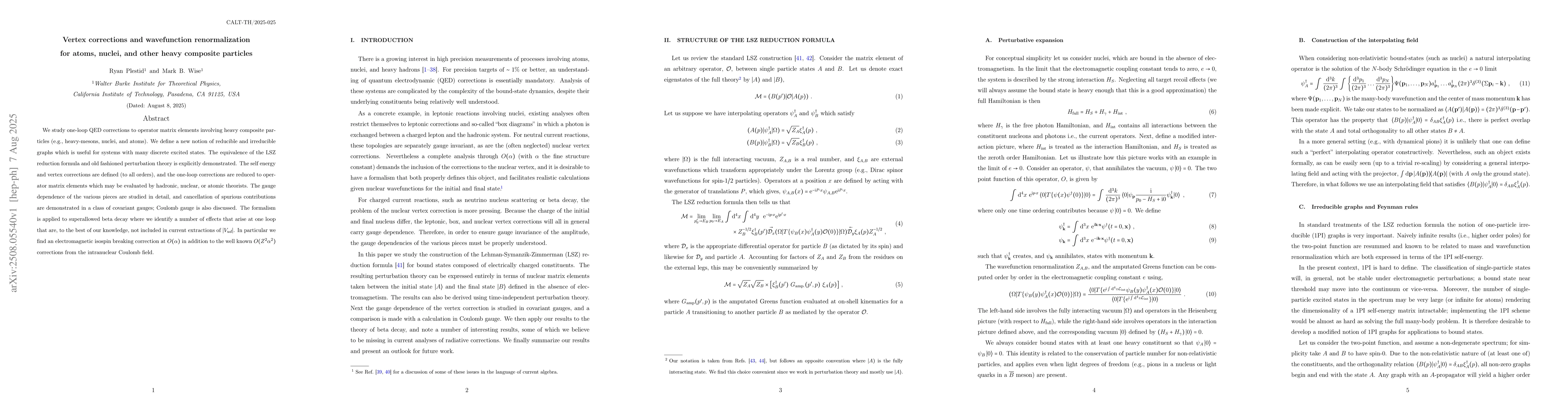 Thumbnail for Vertex corrections and wavefunction renormalization for atoms, nuclei,
  and other heavy composite particles