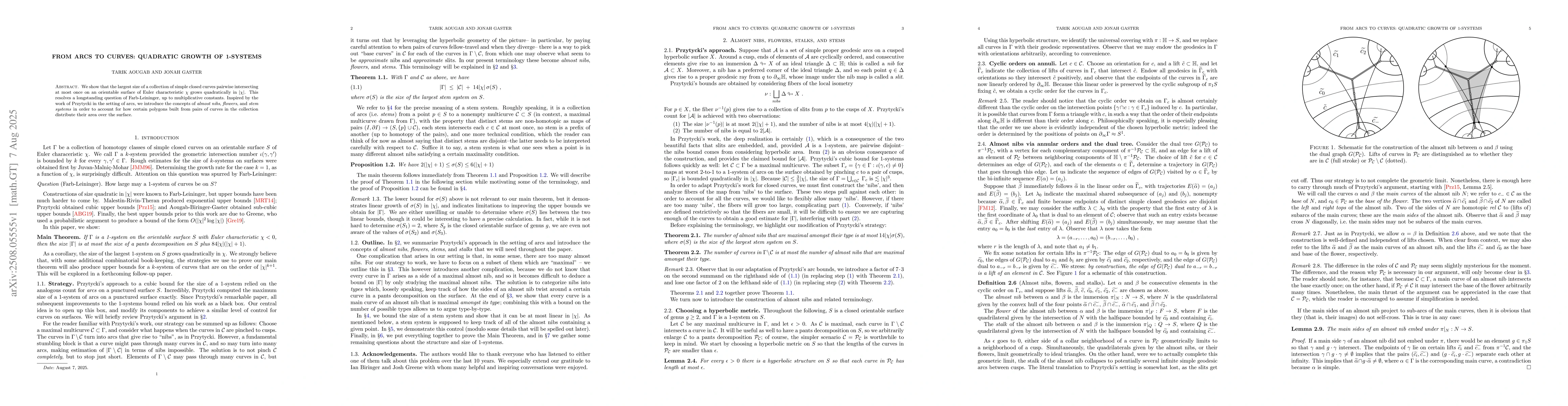 Thumbnail for From arcs to curves: quadratic growth of 1-systems