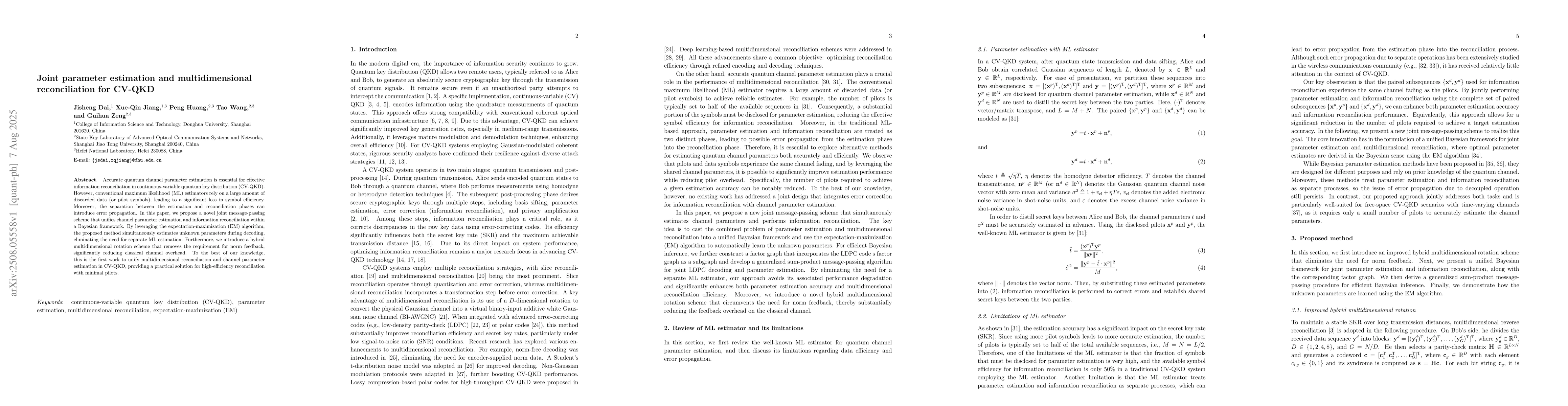 Thumbnail for Joint parameter estimation and multidimensional reconciliation for
  CV-QKD